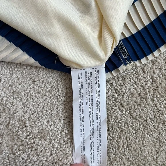 Mango Blue and Cream Pleated Slip Dress Spaghetti Strap Mini - Picture 9 of 11